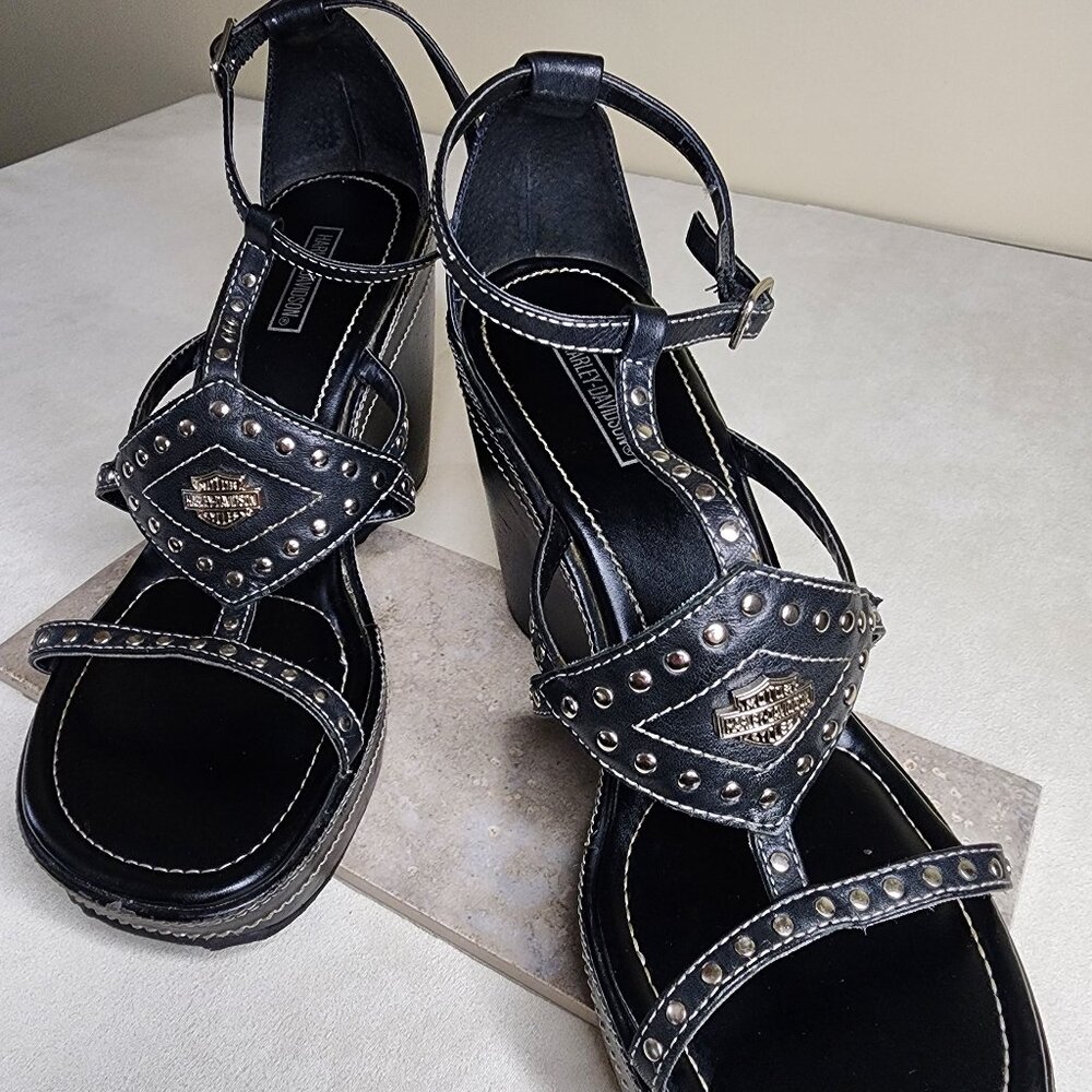Harley Davidson Jessica Block Stud sandals womens black size 7.5M Price Reduced!
